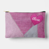 ピンクデニムハート（名前） アクセサリーポーチ (正面)