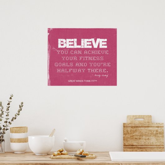 ピンクデニムフィットネス引用文へ信じ ポスター (キッチン)
