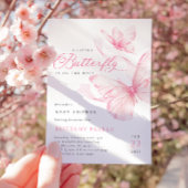 ピンクデリケート蝶ベビーシャワー招待状 招待状