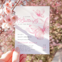 ピンクデリケート蝶ベビーシャワー招待状 招待状