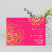 ピンクデリケート金ゴールド結婚マンダラズフォイル招待状 箔招待状 (立ち正面)