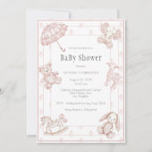 ピンクトイレガールエレガントベビーシャワー 招待状 (正面)