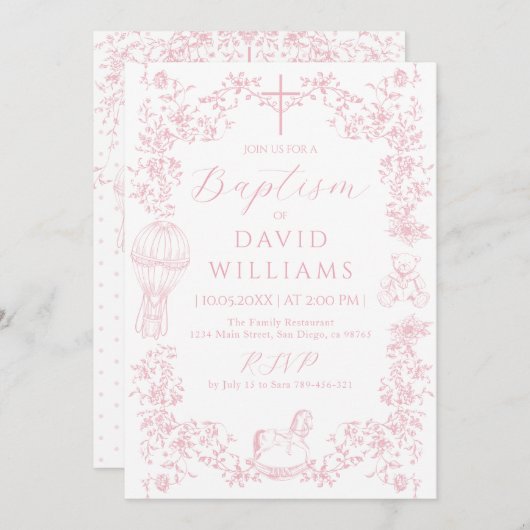 ピンクトイレガールバプティスデジタエレガントル 招待状 (正面/裏面)