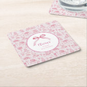 ピンクトイレコケットボウ1stバースデーガール スクエアペーパーコースター (アングル)