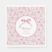ピンクトイレコケットボウ1stバースデーガール スタンダードランチョンナプキン (正面)