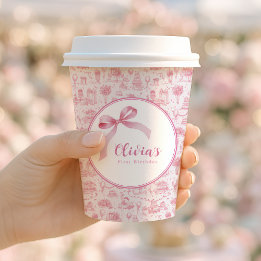 ピンクトイレコケットボウ1stバースデーガール 紙コップ