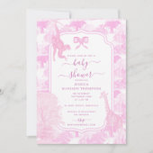 ピンクトイレサファリアニマルズチノイスリーベビーシャワー 招待状 (正面)