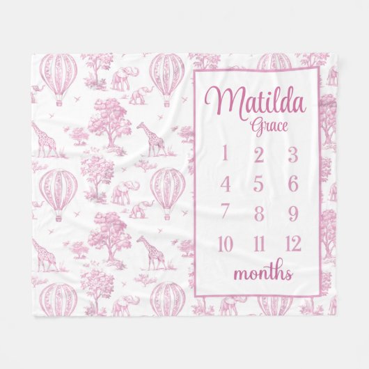 ピンクトイレサファリマイルストーンブランケット、ベビーガールサフ フリースブランケット (正面(横))