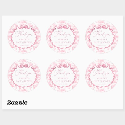 ピンクトイレサファリ動物の赤ちゃんシャワーありがとう ラウンドシール (シート)