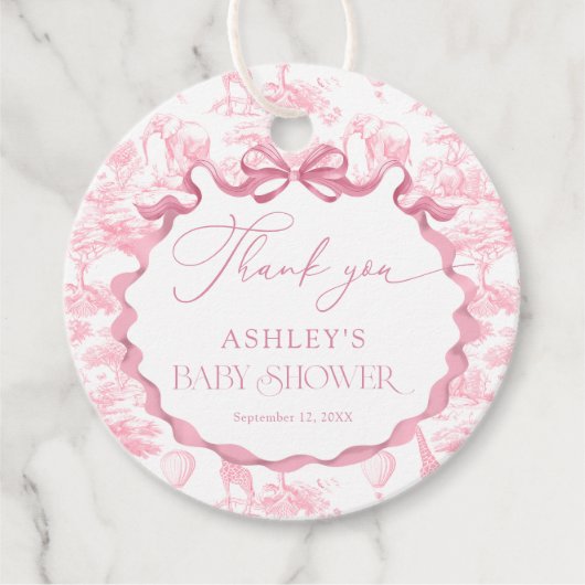 ピンクトイレサファリ動物の赤ちゃんシャワー感謝していの好意 フェイバータグ (正面)