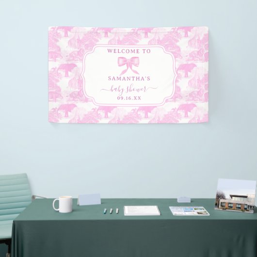 ピンクトイレジャングルアニマルズサファリチノイスリーベビー 横断幕 (トレードショー)