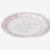 ピンクトイレチノワズリーフローラベビーシャワー ペーパープレート (アングル)