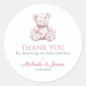 ピンクトイレテディベアーガールベビーシャワーの好意 ラウンドシール (正面)