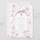 ピンクトイレテディベア赤ちゃんシャワー 招待状 (正面)