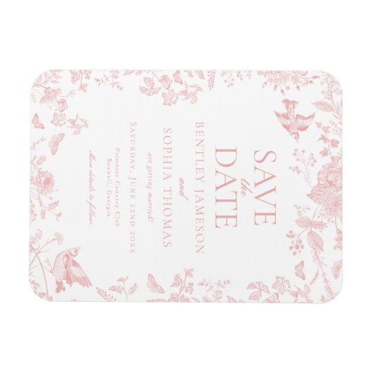 ピンクトイレデジュイフランスのフローラ日付の保存 マグネット (横)