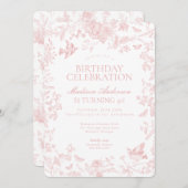 ピンクトイレデジュイフランスのフローラ誕生日パーティー 招待状 (正面/裏面)