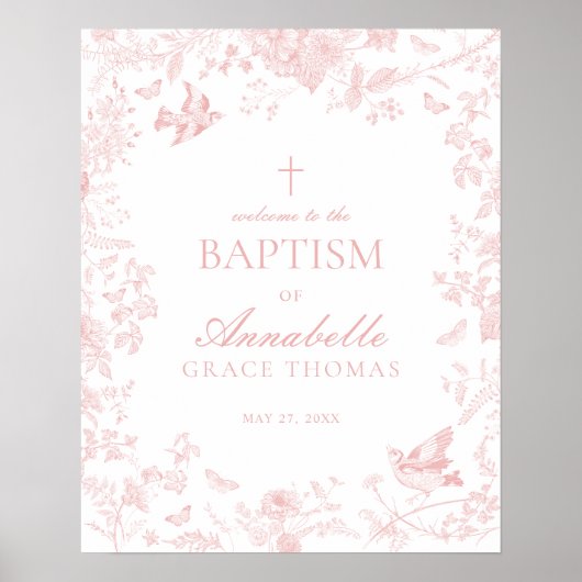 ピンクトイレデジュイフローラバプテスムウェルカムサイン ポスター (正面)