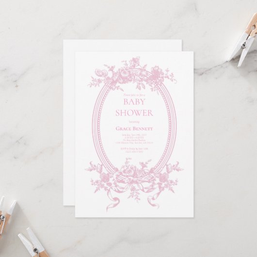 ピンクトイレデジュイベビーシャワー 招待状 (正面/裏面インサイチュ)