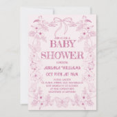 ピンクトイレフローラガールベビーシャワー招待状 招待状 (正面)