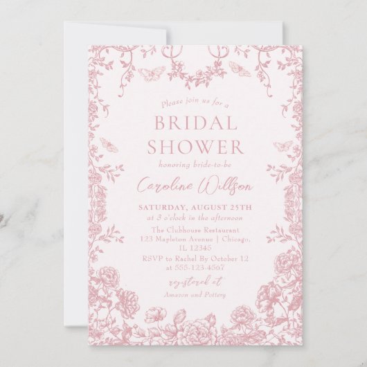 ピンクトイレフローラシノワセリーブライダルシャワー 招待状 (正面)