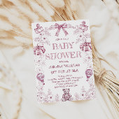 ピンクトイレベアフローラガールベビーシャワー 招待状