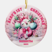ピンクトインデアベビー1stクリスマスフォトオーナメント セラミックオーナメント (正面)
