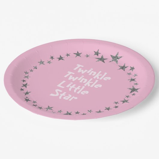 ピンクトゥインクルリトルスターベビーガールパーティープレート ペーパープレート (アングル)