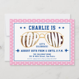 ピンクトップワンファイターパイロットをテーマにした第1誕生日 招待状