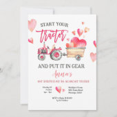 ピンクトラクタガール誕生日招待状 招待状 (正面)