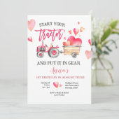 ピンクトラクタガール誕生日招待状 招待状 (スタンド正面)