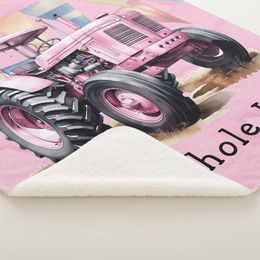 ピンクトラクタフラッグウォーターカラーガールベビーシャワーギフト シェルパブランケット (3/4)