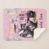 ピンクトラクタフラッグウォーターカラーガールベビーシャワーギフト シェルパブランケット (正面(横))