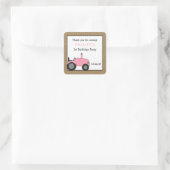 ピンクトラクターの誕生日パーティーの好意ステッカー スクエアシール (バッグ)