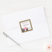 ピンクトラクターの誕生日パーティーの好意ステッカー スクエアシール (封筒)