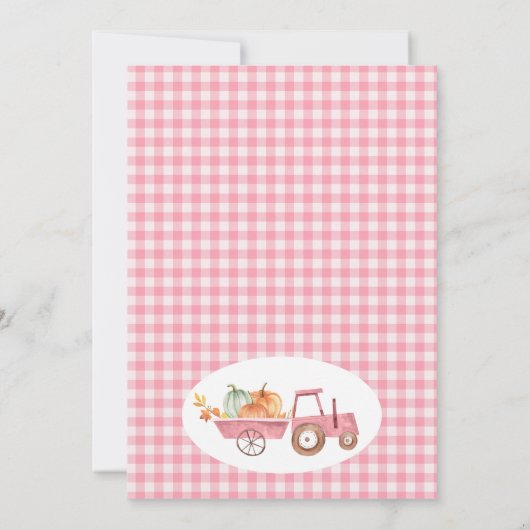 ピンクトラクターカボチャと農業動物1歳の誕生日 招待状 (裏面)