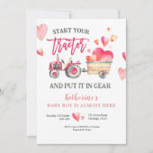 ピンクトラクターガールベビーシャワー招待状 招待状 (正面)