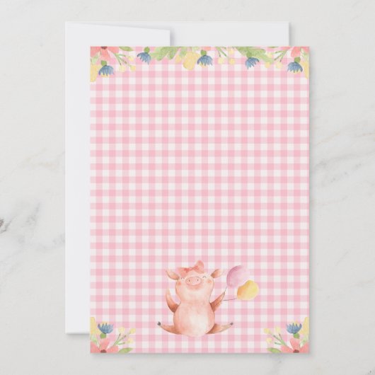 ピンクトラクターバルーンファーム動物1st誕生日 招待状 (裏面)