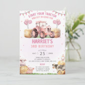 ピンクトラクターバースデーパーティードイビションファームテーマ 招待状 (スタンド正面)