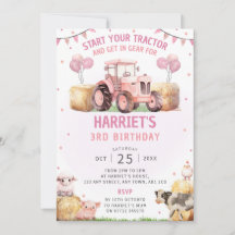 ピンクトラクターバースデーパーティードイビションファームテーマ