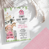 ピンクトラクターファーミヤードオインクバアモーファーム誕生日 招待状