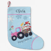 ピンクトラクターメリークリスマスネーム スモールクリスマスストッキング (正面)