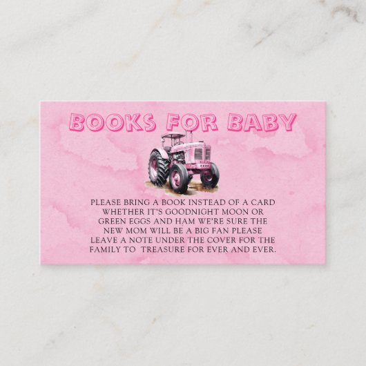 ピンクトラクター水の色の女の子ブックベビー エンクロージャーカード (正面)