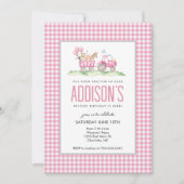 ピンクトラクター誕生日ガールファーム招待状 招待状 (正面)