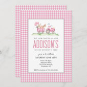 ピンクトラクター誕生日ガールファーム招待状 招待状 (正面/裏面)