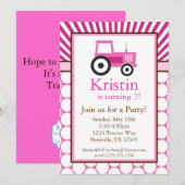 ピンクトラクター農場の誕生日パーティーの招待状 招待状 (正面/裏面)