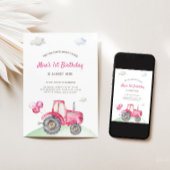 ピンクトラクタ誕生日招待状 招待状