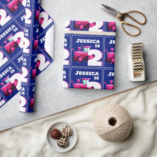 ピンクトラクタ誕生日 ラッピングペーパー (クラフト)
