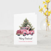 ピンクトラックのヴィンテージクリスマスパンダ カード (黄色い花)