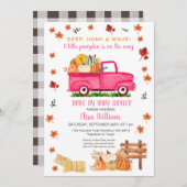 ピンクトラックカボチャ秋ドライブバイベビーシャワー 招待状 (正面/裏面)