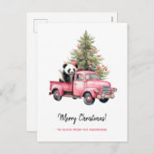 ピンクトラッククリスマスツリーのレトロにパンダ シーズンポストカード (正面/裏面)